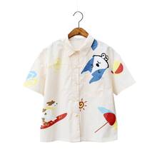 Женская блузка с коротким рукавом MERRY PRETTY, летняя рубашка с отложным воротником и карманами, с мультяшным принтом собаки, повседневные топы, 2020 2024 - купить недорого