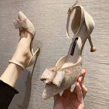 Rhinestone pointed high heels 2021 spring new bow stiletto banquet wedding shoes 2024 - buy cheap