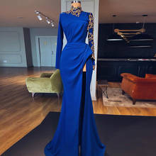 Eightale Royal Blue Evening Dresses Appliques High Side Split Long Sleeves Prom Dress Formal Party Gowns Dubai Arabic Dress 2024 - buy cheap