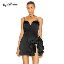 Free Shipping 2021 New Women's Black Sexy Diamond Dress V-neck Spaghetti Strap Bodycon Bowknot Dress Club Party Mini Vestidos 2024 - buy cheap