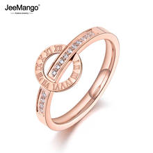 JeeMango Trendy Titanium Stainless Steel Roman Numerals Rings For Women Girl Mosaic CZ Crystal Love Wedding Ring Jewelry JR19075 2024 - buy cheap