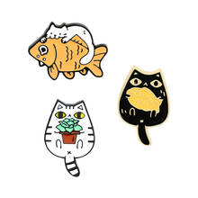 Broche de gato de pez dorado, broche de gato pintado en maceta, insignia de decoración de bolso al por mayor, regalo para amigo 2024 - compra barato