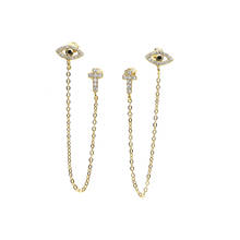 2019 Sale Real Brincos Double Ear Hole Unique Cute Cz Evil Eye Studs Link Chain Tassel Fashion 925 Silver Girl Women Earring 2024 - buy cheap