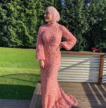 YiMinpwp Mermaid Prom Dresses 2021 High Neck Long Sleeve Sweep Train Lace 3D Floral Formal Evening Dresses Special Occasion Gown 2024 - buy cheap