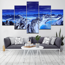 Quadro de decoração de tela, 5 peças, azul aurora borealis montanha neve cenário, imagem hd impressões parede moderno casa sala de estar 2024 - compre barato