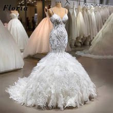 Full Feathers Beading Wedding Dresses Mermaid 2020 Dubai Luxury Bridal Gowns Middle East Custom Made Bride Dress Robe De Mariage 2024 - buy cheap