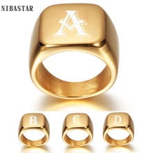 NIBASTAR Пользовательские золотые A-Z начальной буквы для мужчин и женщин, кольцо из нержавеющей стали с лазерной гравировки кольца ювелирные изделия для влюбленных 2024 - купить недорого