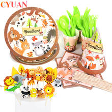 Woodland Animals Party Safari Party Decor Disposable Tableware Jungle Animal Forest Kids Birthday Party Supplies Baby Shower 2024 - buy cheap