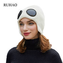 RUHAO Double-use Thickened Winter Knitted Hat Warm Beanies Skullies Ski wool Cap and Glasses for Men Women 2024 - buy cheap