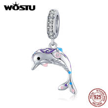 Pingente wotsu prata 925 adorável golfinho contas de zircônia, conta compatível para pulseira feminina joia fashion ctc159 2024 - compre barato