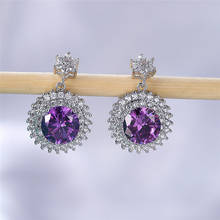 Luxury Female Purple Crystal Drop Earrings Rose Gold Silver Color Dangle Earring Simple Rainbow Round Wedding Earrings For Women 2024 - buy cheap