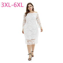 New 2021 spring autumn plus size lace dress for women large long sleeve strapless loose casual white midi dress 3XL 4XL 5XL 6XL 2024 - buy cheap