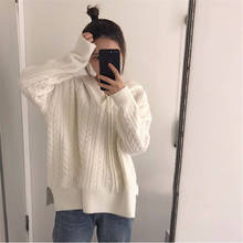 White Knitwear Korean Solid Loose Hooded Sweater Pullover Winter Autumn Sweater Women Knitted Pullover Harajuku Sweaters female 2024 - buy cheap