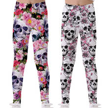 Calças legging esportivas para meninas, crianças, impressão 3d, estampa esqueleto, flamingo, adolescentes, calças de ioga, roupas para meninas 2024 - compre barato