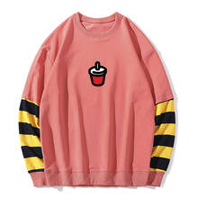 Thin Cotton Crewneck Striped Sweatshirts Women Kpop Cartoon Kawaii Long Sleeve Loose BF Hoodies Harajuku Green Autumn Pullover 2024 - buy cheap