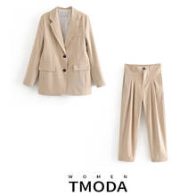 TMODA615  2022 Spring Pants Suit Women Solid Single Button Blazer Jacket Coat+zZipper Trouser Female Office Lady 2 Pieces Set 2024 - buy cheap