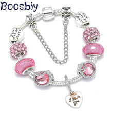 Boosbiy pulseira banhada a prata, com contas de coração rosa, bracelete de marca diy, joia de presente para mulheres e crianças 2024 - compre barato