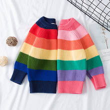 Winter Boy Girl Rainbow Sweater Pullover Kids Baby Outfit Children Parent-child Clothing Casual Fashion Knitting Girls T-shirt 2024 - buy cheap