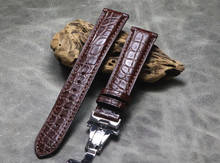 Pulseira de relógio de couro legítimo de jacaré real, acessórios de relógio, 18mm 19mm 20mm 21mm 22mm, fivela borboleta, preto e marrom 2024 - compre barato