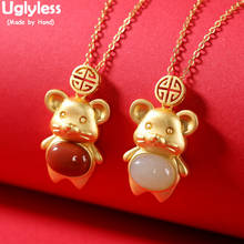 Uglyless Lovely Mouses Rats Pendants Necklaces for Women 925 Silver Animals Necklaces Rat Years Gifts Jewelry Agate Jade Pendant 2024 - buy cheap