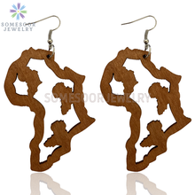 SOMESOOR Laser Cutting African Map Motherland Wooden Drop Earrings Engraved I Love Africa Vintage Wood Dangle Jewelry For Women 2024 - buy cheap