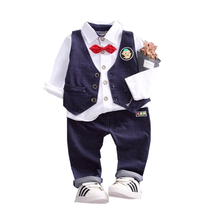 Spring Autumn Children Baby Boys Gentleman Clothes Toddler Vest Bow Shirt Pants Tie 3pcs/Sets Infant Clothing Kids Leisure Suits 2024 - buy cheap