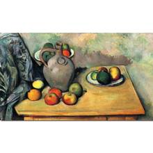 Pintura de arte decorativa paul cezanne ainda vida jarro e frutas sobre uma mesa artesanal a óleo arte sobre tela para cozinha sala de jantar 2024 - compre barato
