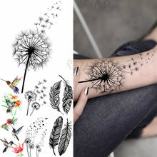 Black Dandelion Temporary Tattoos For Women Girl Hummingbird Feathers Realistic Fake Tattoo Sticker Wrist Fashion Washable Tatoo 2024 - buy cheap