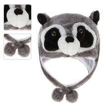 Unisex Winter Fuzzy Plush Raccoon Animal Hat with Pompom Long Straps Snow Ski Warm Earflap Beanie Cap Cosplay Costume 2024 - buy cheap