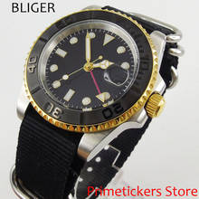 40mm bliger black sterile dial date sapphire glass GMT automatic movment mens watch nylon strap 2024 - buy cheap