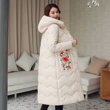 Women's Winter Jackets X-long With Embroidery Loose Female Cold Coat  Hooded Stand Collar With Button Thick Parka Woman 2024 - buy cheap