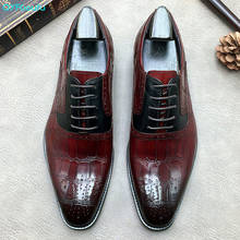QYFCIOUFU мужские Ботинки-броги Туфли-оксфорды из натуральной кожи с крокодиловой кожи Классическая обувь, деловая, официальная мужской костюм обувь черного цвета, цвета красного вина 2024 - купить недорого