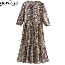 Fashion Women Vintage Leopard Midi Dress Round Neck Three-Quarter Sleeve A-line Autumn Loose Casual Dress  OZZ9362 2024 - buy cheap