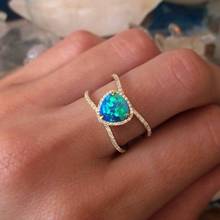 2021 Korean new fashion large tear water drop blue opal finger ring pave shiny CZ heart-shaped double ring women wedding jewelry 2024 - buy cheap