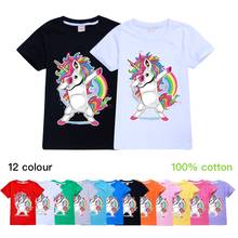 Camisa infantil de mangas curtas, camiseta para meninos e meninas com unicórnio 2024 - compre barato