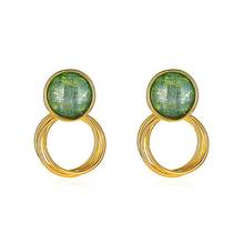 Pendientes de tuerca con cristales verdes geométricos para mujer, joyería elegante de círculo multicapa, temperamento coreano, para boda 2024 - compra barato