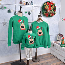 Family Matching Christmas Clothes Xmas Sweatshirt Long Sleeve Embroidery Elk Winter Warm New Year Mom and Daughter Outfits 2024 - buy cheap