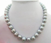 18"Long 10-12mm Natural south sea baroque gray pearl necklace 925silver clasp 2024 - buy cheap