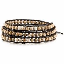 Leather Bracelet Bracelet Gift Women, Men and Children Cuff Rope 4mm Beads Weaving 3-layer Stone Handmade Jewelry 2024 - buy cheap