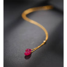 Daimi colar de clavícula com pingente feminino, colar em formato de gota simples de rubi amarelo 18k cor dourada com tesouro, presente 2024 - compre barato