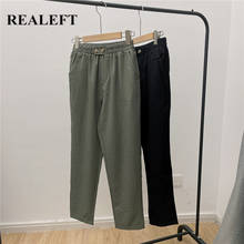 REALEFT Summer 2021 New Cotton and Linen Women's Pants Buttons High Waist Harem Pants Vintage Solid Female Chic Trouses Pockets 2024 - buy cheap