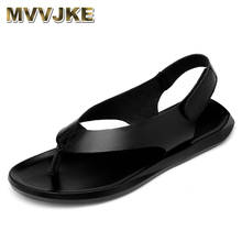 Mvjke verão flip flops chinelos ao ar livre confortáveis sapatos casuais dos homens de couro genuíno sapato confortável luxo praia sandália 2024 - compre barato