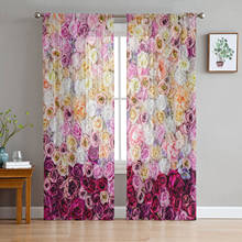 Colorful Rose Flower Tulle Sheer Window Curtains for Living Room Bedroom Modern Tulle Voile Curtains Drapes Decoration 2024 - buy cheap