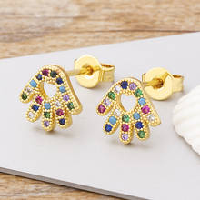 AIBEF Fashion Small Hollow Heart Stud Earrings Rainbow Zirconia Fatima Hand Evil Eye Earring For Women Friend Wedding Jewelry 2024 - buy cheap