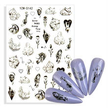 1 folha 3d adesivos de unhas linhas pretas geométrico gato coelho flor prego design sliders esparadrapos para manicure decoração arte decalques 2024 - compre barato
