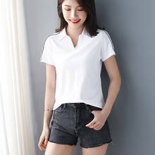Camiseta de algodón para mujer, POLO de manga corta, camisa que combina con todo, Top para mujer, negro, blanco, gris, amarillo, Shir 2024 - compra barato