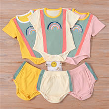 0-24 Months Toddler Baby Girls Boys Summer Match Rainbow Short Sleeves Romper + High-Waist Shorts Unisex Tracksuits 2Pcs Outwear 2024 - buy cheap