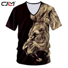 Cjlm camiseta masculina com decote em v, camiseta de leão 3d interessante com decote em v, moda nova, camiseta legal de ouro, streetweat, verão, tamanho grande 5xl, dropship 2024 - compre barato