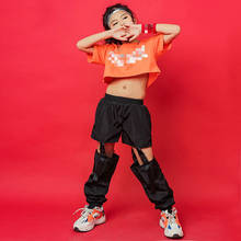 Детская одежда в стиле хип-хоп, укороченные топы, футболка, повседневные брюки с вырезами для девочек, Детский костюм для джазовых бальных танцев, одежда 2024 - купить недорого