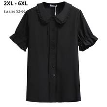 Женские летние блузки с коротким рукавом размера плюс 6XL 5XL 4XL 3XL, элегантные топы OL для работы, черно-белые блузки большого размера 2024 - купить недорого